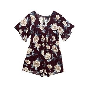 Forever 21 Plus Burgundy Floral Short Sleeve Romper Jumpsuit Women's Size 2X NWT